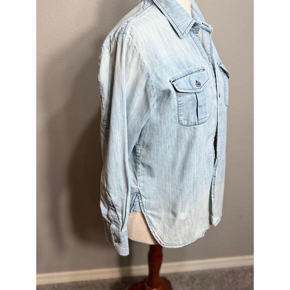 Madewell denim shirt light wash long sleeve button up collared 100% cotton Sz M - Picture 3 of 8